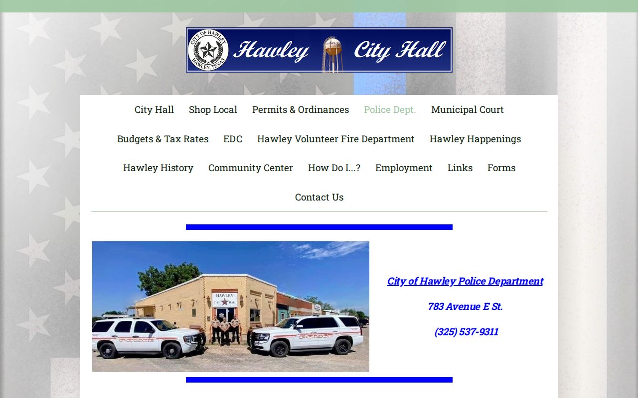 Hawley Police Department contact page for local warrant service questions