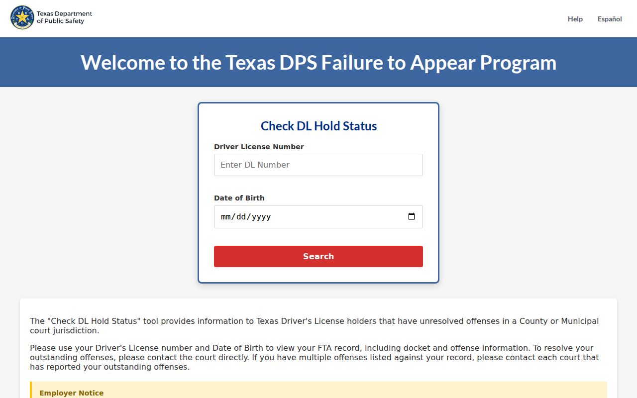 Jones County traffic warrant guidance, Texas FTA status tool fields
