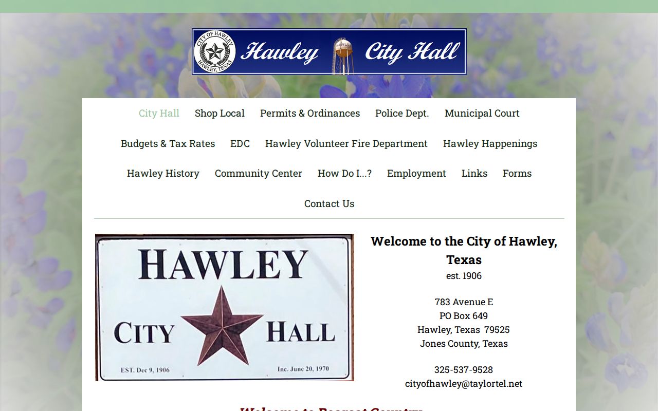 City of Hawley municipal office for Hawley warrant records routing